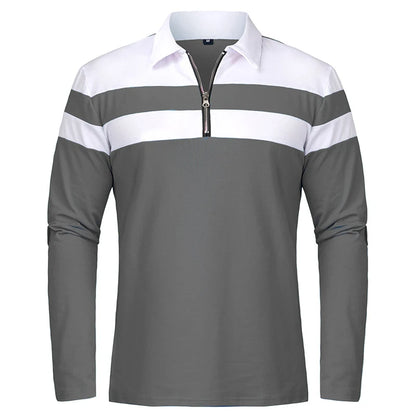 Men's Long Sleeve Striped Polo Shirts 1/4 Zip Cotton Patchwork Collared Shirt Casual Fashion Pullover Slim Fit Golf Shirt