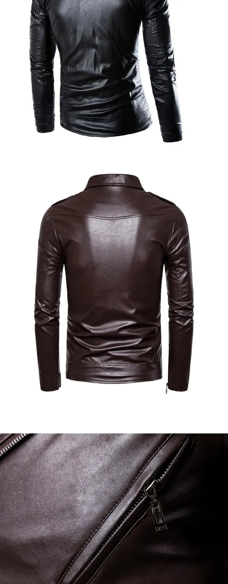 Mens Leather Jackets White Black Casual Lapel Slim Fit Diagonal Zipper