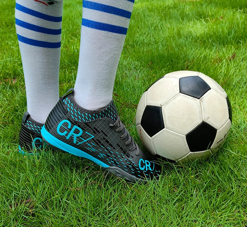 Men Soccer Shoes Turf Indoor Long Spikes High Ankle Football Field Boots