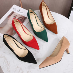 Low Heel Pumps Lady Pointed Toe Kitten Heels Female Green Flock Plus Size