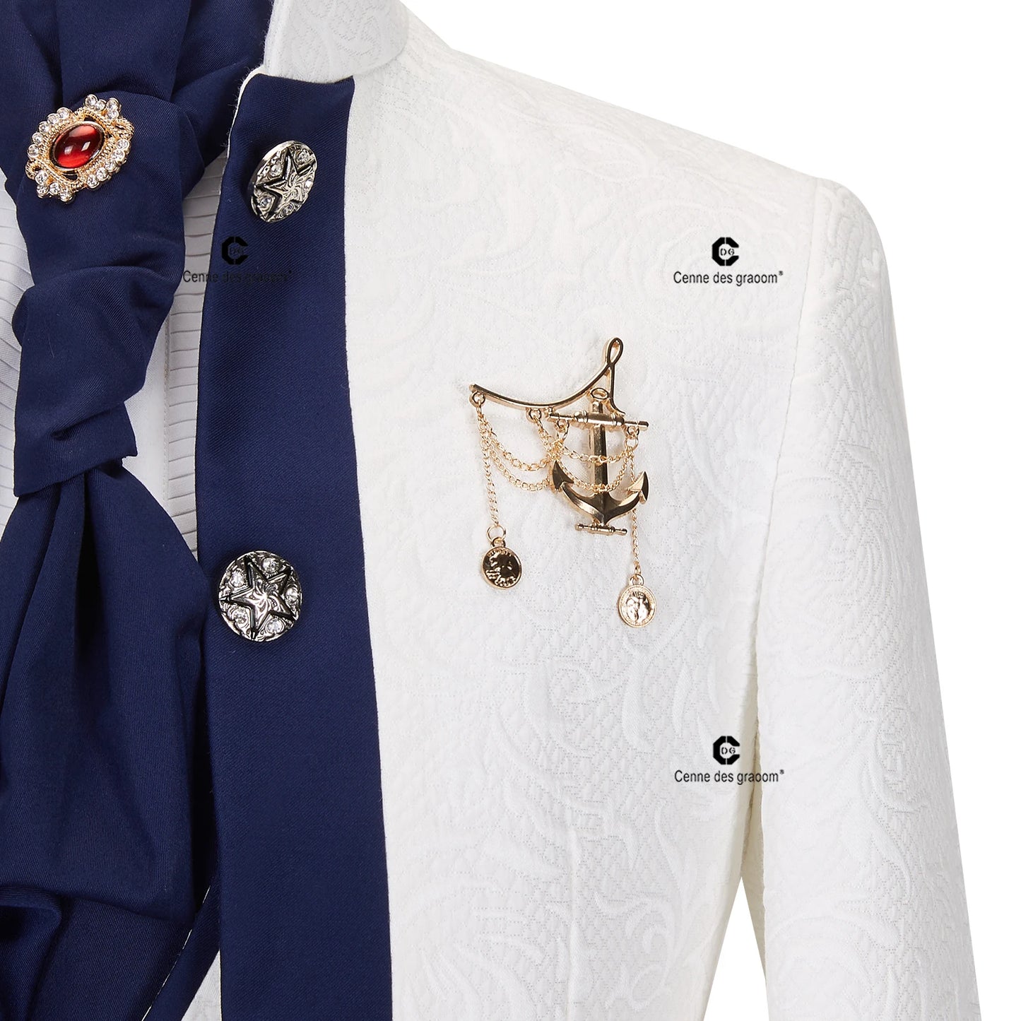 Tuxedo for Mens: Men Suits Blue and White Floral Paisley Jacket Waist Coat Pants
