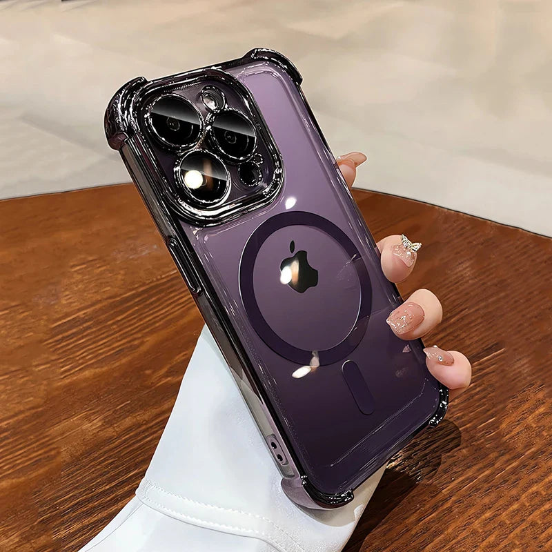 Plating Shockproof Airbag Magsafe Wireless Charge Case For iPhone 17 Air 16 15 14 13 12 Pro Max Anti Shock Proof Magnetic Covers