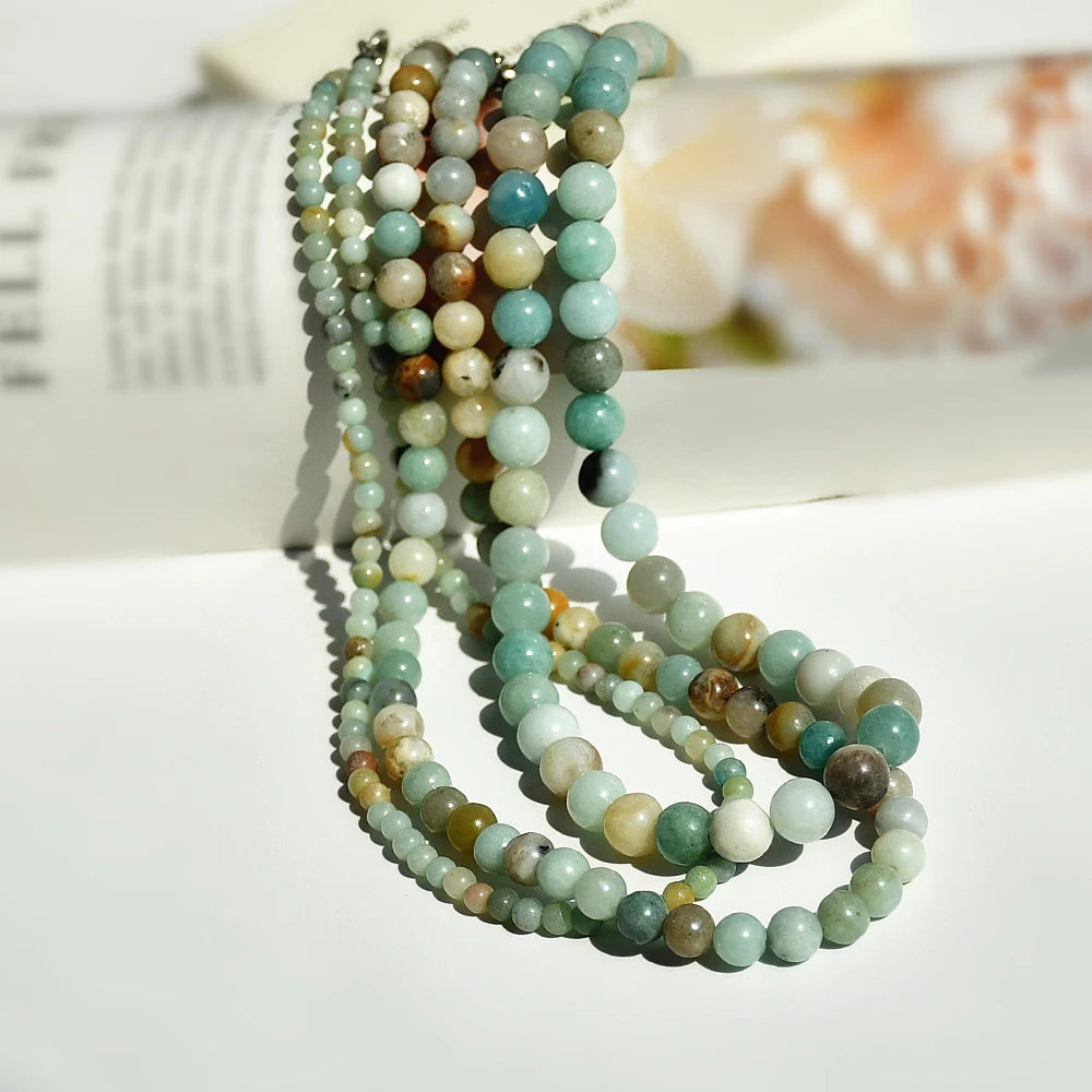 Natural Amazonite Stone Necklaces Bohemian Women Handmade Beaded Jewelry