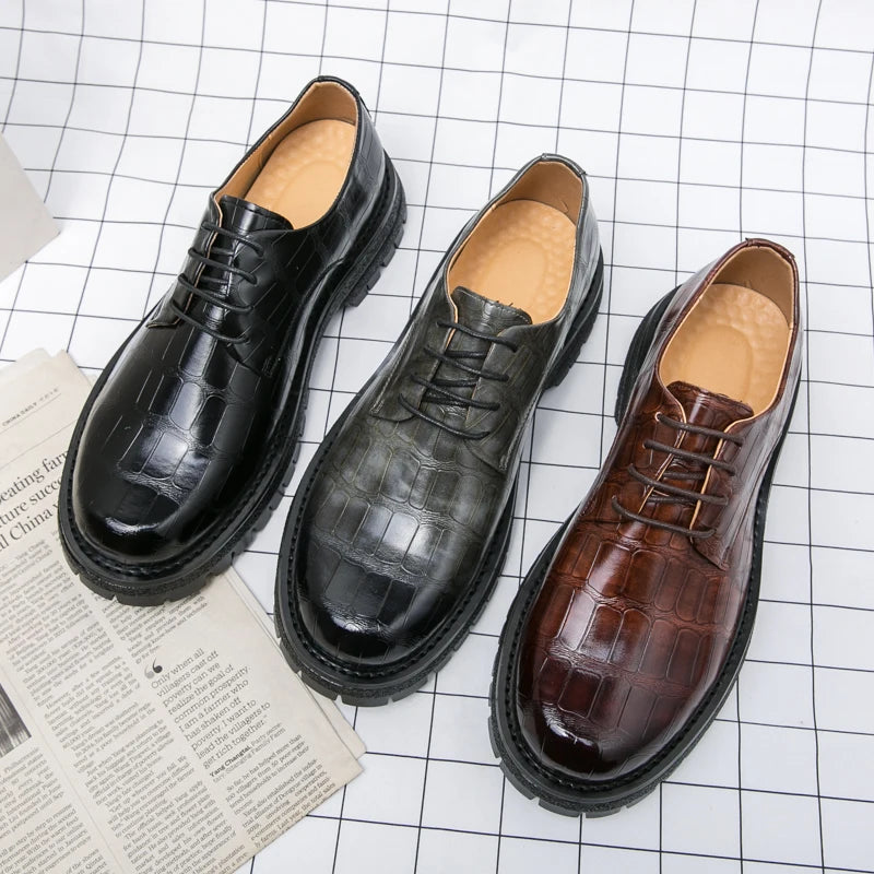 Men Thick Bottom Oxfords Fashion Office Leather Shoes Classic Business Shoes Luxury Designer Shoes Male Formal Crocodile Shoes