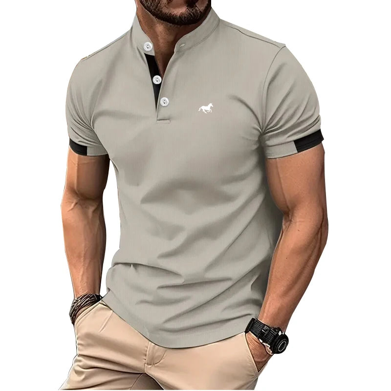 Spring Summer Men Casual Short Sleeve Stand Collar Polo T Shirt Men Sport Golf Polo Shirt Letter Print Slim Fit Polo Tops