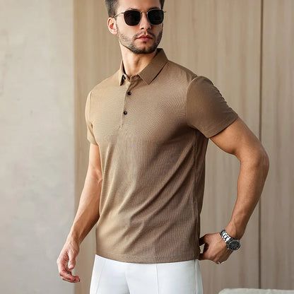 New Men's Business Casual Short Sleeved Shirt Solid Color Polo Shirt Fashionable Breathable Comfortable Versatile Top