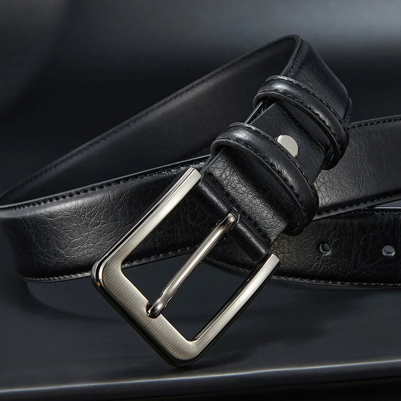 Men's Belt Boys Genuine Leather Belt Pin Buckle Belt Brown Middle-aged Youth Casual Trendy Men's Belt，Ideal for gifting