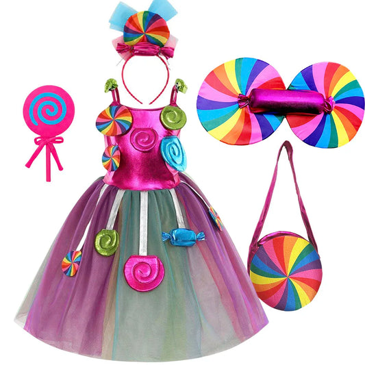 Fancy Carnival Lollipop Fairy Costume Girls Candy Tutu Dress Purim