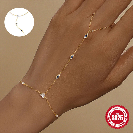 ROXI 925 Sterling Silver Evil eyes Blue/White Zircon Bracelet With Finger Design For Women Hand Chain Bracelet Party Jewelry