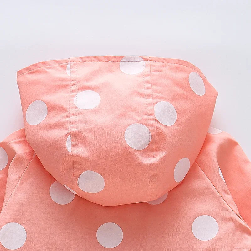 Girls' Autum Hooded Jacket Polka Dot Printed Cotton Children'S Top Hooded Spring Jacket
