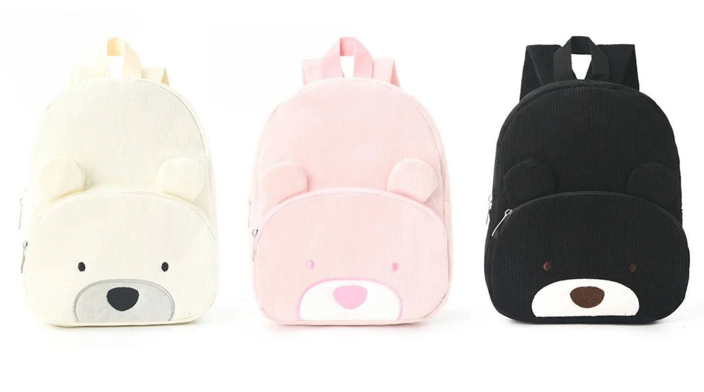 Customized Name Toddler Backpack Cartoon Bear Corduroy Large Capacity Backpack Embroidered Name Backpack Plush Bag