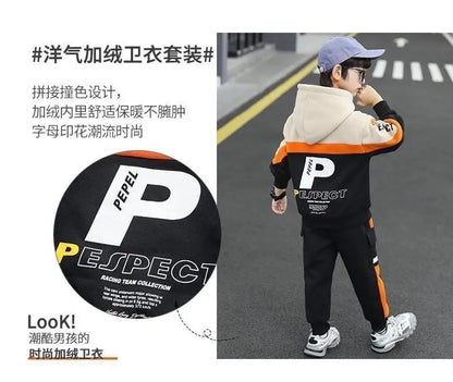 Boys Clothes Set Kids Letter Print Hoodies+Pants 2pcs Tracksuit Teenagers Thick Costume 4 To 14Yrs Big Children's Clothing Suits