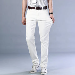 Men Brand Fashion White Jeans Business Casual Classic Style Slim Fit Soft