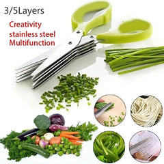 Muti-Layers Kitchen Scissors Stainless Steel Vegetable Cutter Scallion Herb Laver