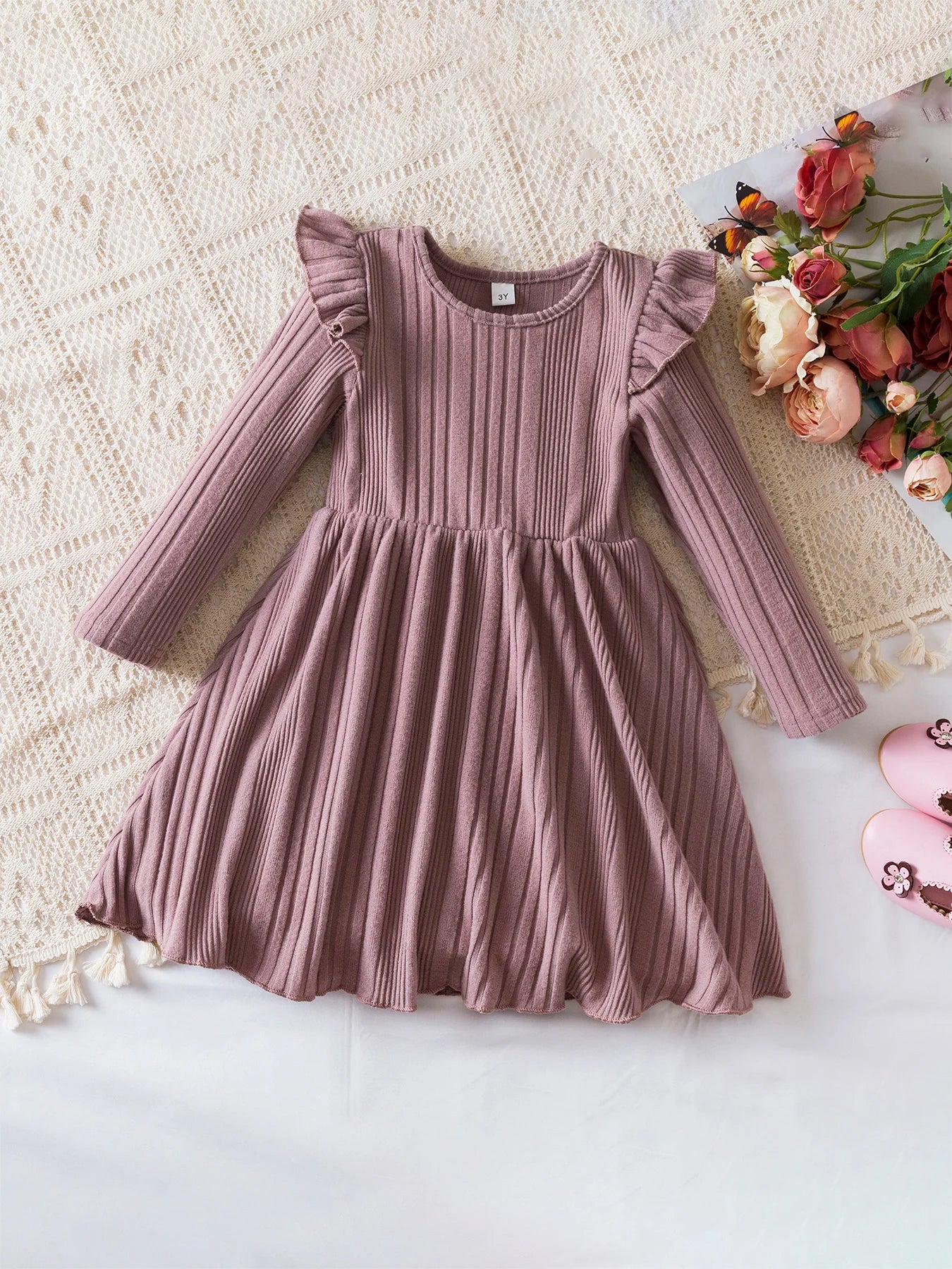 Girls Knit Dress for Autumn Winter Long Sleeve Kids Princess Dress Solid Fashion