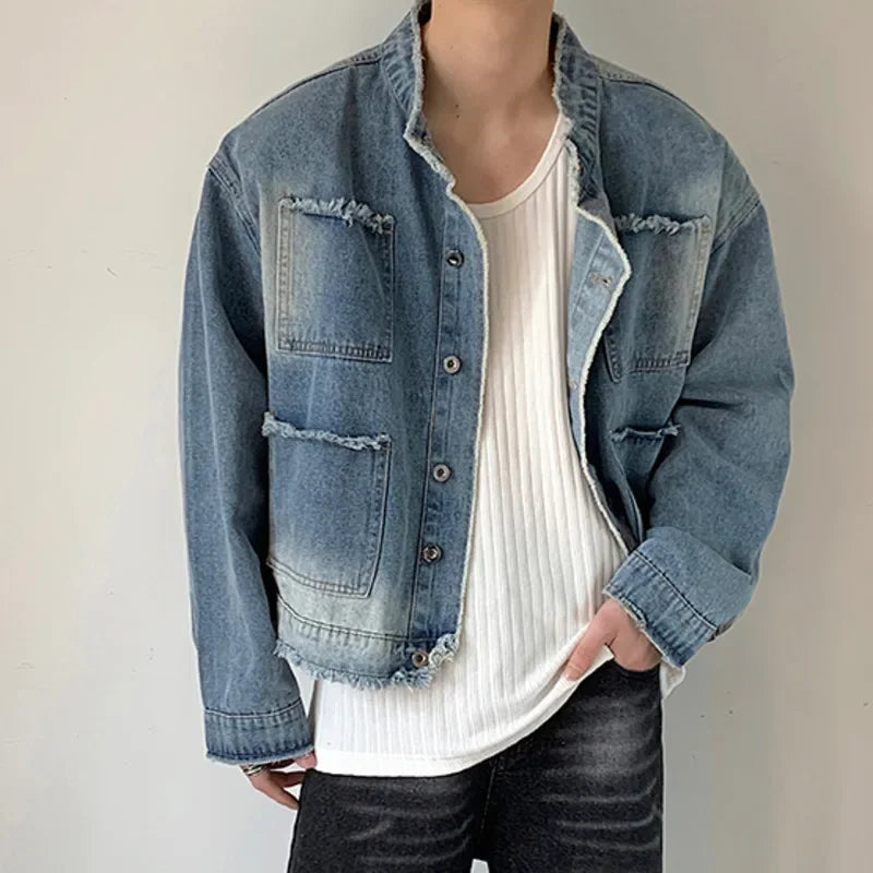 Men's Washed Denim Jackets Vintage Casual Short Jean Coat Streetwear