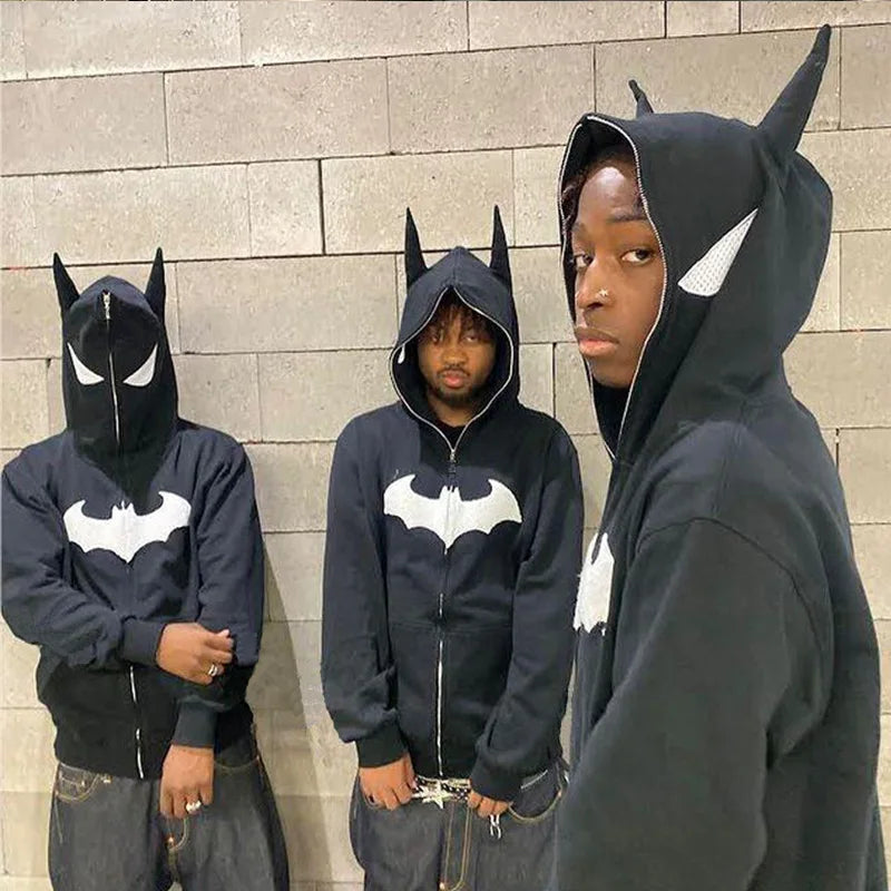 Y2K Hip Hop Hoodie Harajuku Spider Web Print Full Zipper Sweatshirt Oversize Punk