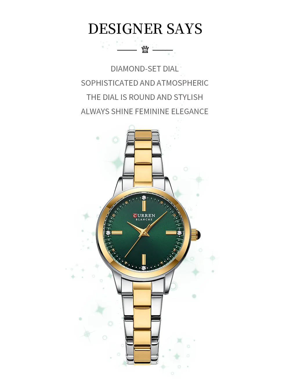 CURREN Simple Round Dial Fashion Dress Quartz Watches for Ladies with Stainless Steel Bracelet Luxury Wristwatches