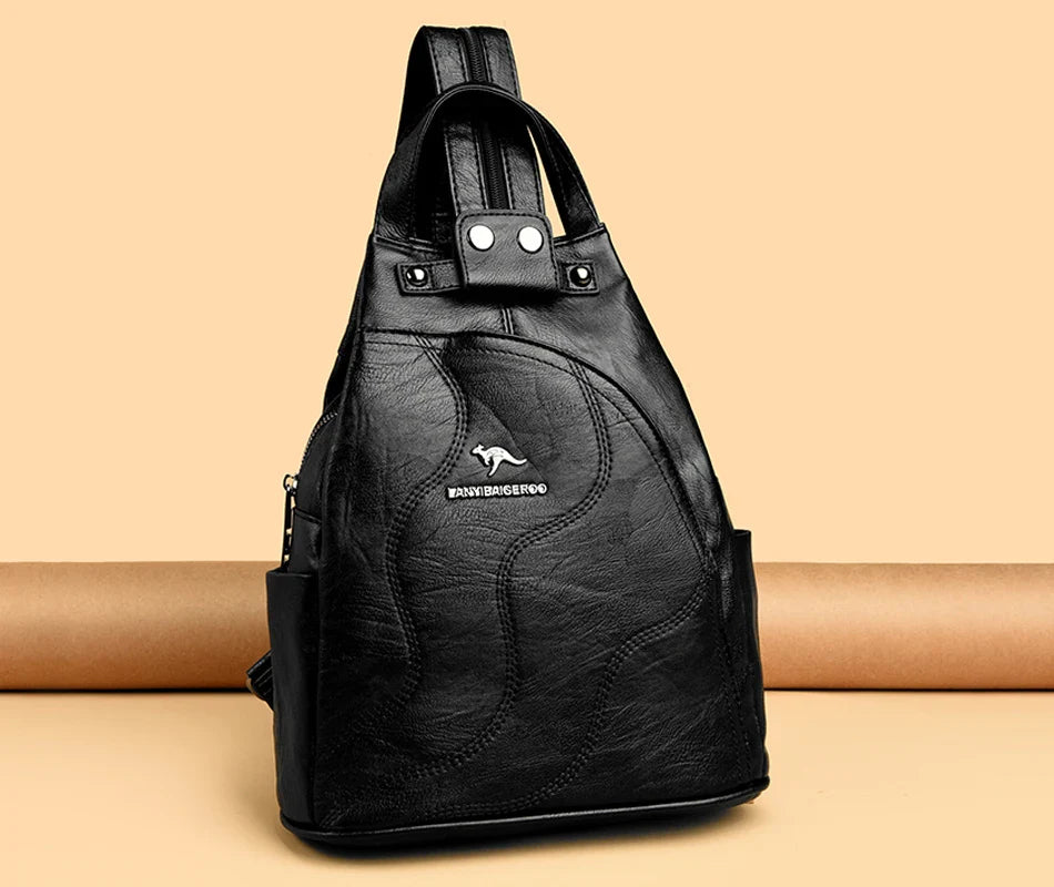 Women Leather Backpacks Zipper Female Chest Bag Travel Back Pack Ladies Bagpack Mochilas School Bags for Teenage Girls Sac A Dos