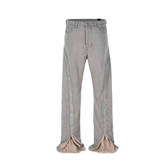 RO Long Zipper Silhouette Pantalones Hombre Sashes Baggy Jeans for Men and Women