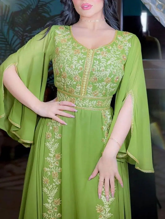 Evening Dresses V-Neck A-LINE Half Sleeve Floor-Length Chiffon