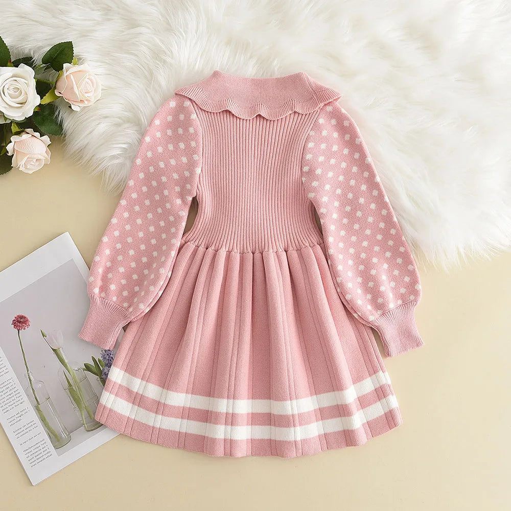 Girl Baby Sweater Knitted Dress Warm Sweater Dress Polka Dots Girls Infant