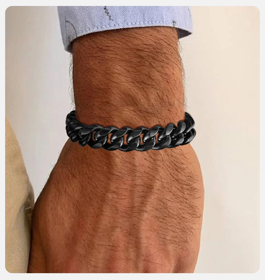 Vnox 18cm/20cm/22cm Stainless Steel Bold Cuban Bracelets for Men Women,6mm/8mm/10mm/12mm Width Miami Curb Links Wristband Gift