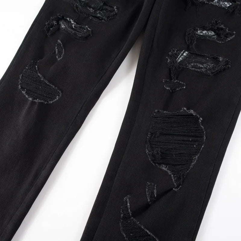 Men Snake Embroidery Jeans Skinny Tapered Stretch Denim Pants Streetwear