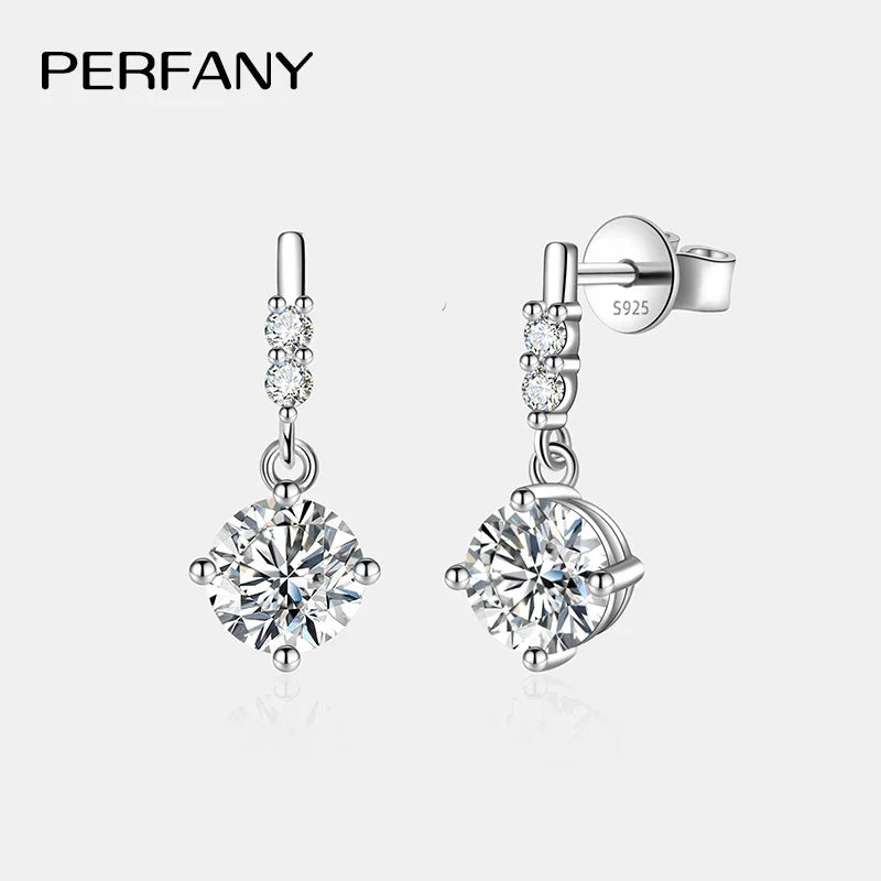 PERFA﻿NY 0.5/1CT Moissanite Drop Earring Women S925 Pure Silver Four Claw Laboratory Diamond Fashion Luxury Wedding Jewelry