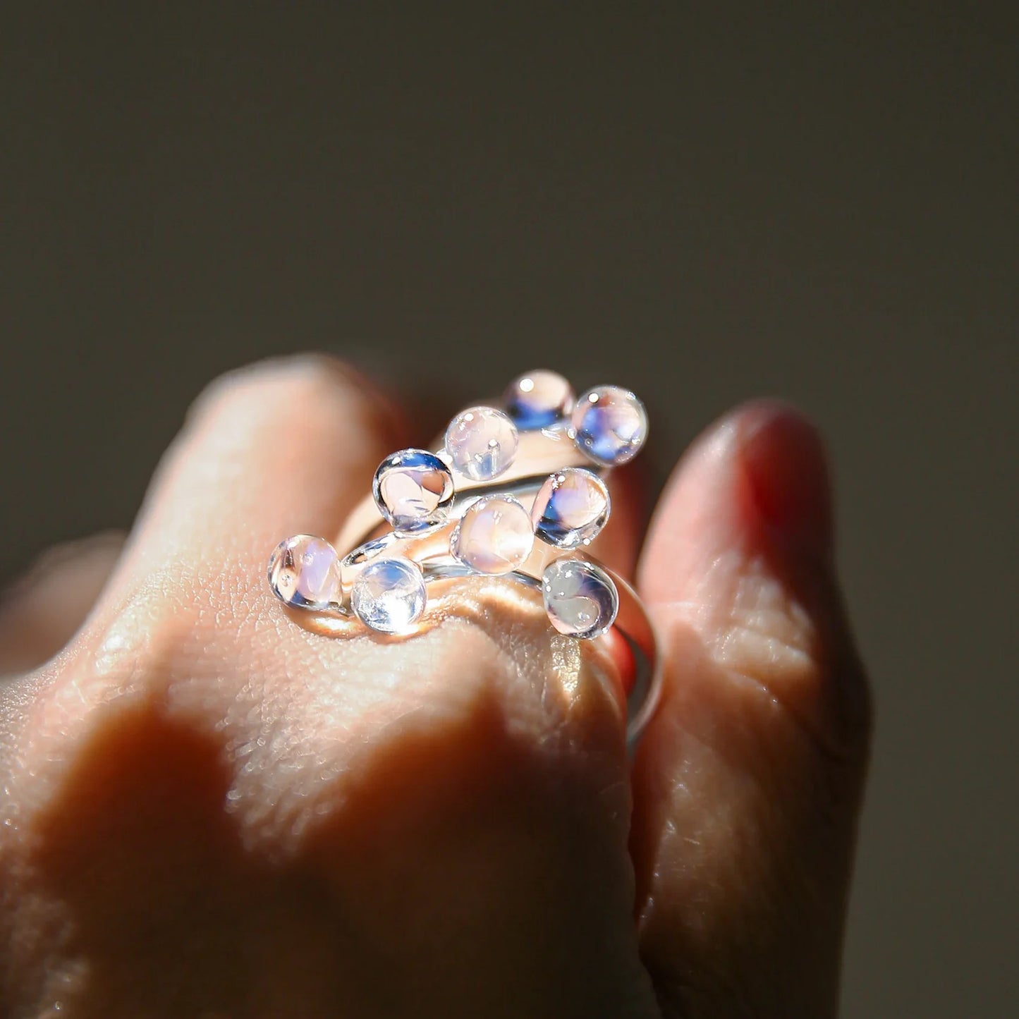 1pc Handcrafted Rainbow Glass Dewdrop Ring Colorful ball Ring Couple's Personalized High-end Round Ring Women Party Jewelry
