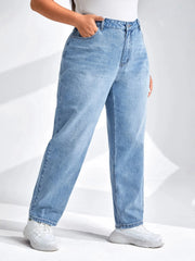 Plus Size Harem Light Blue Jeans High Waist Stretchy Full Length Slim Fitting Tapered