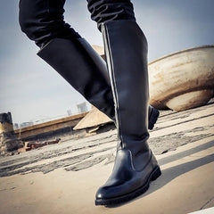 Fall Winter Knee High Black Long Soft Leather Military Boots Mens Formal