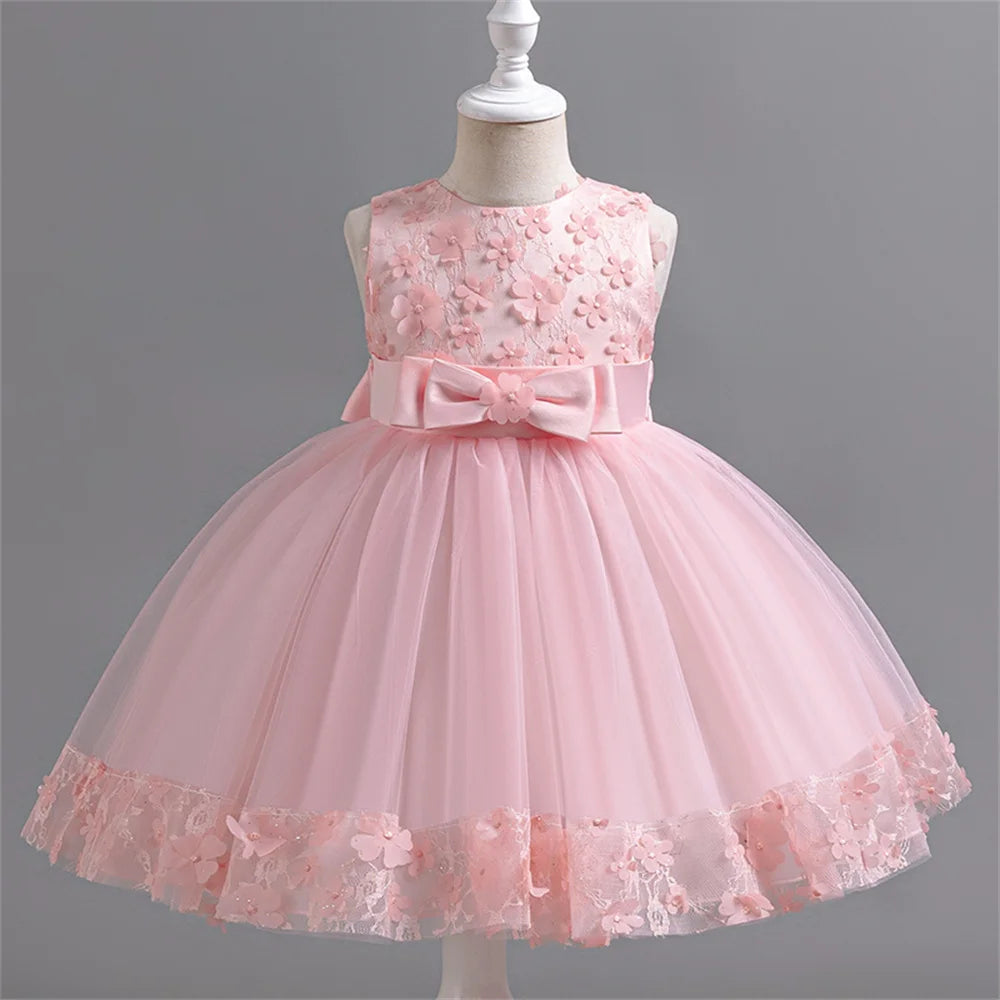 Girl's Dress 2024 New Girl's Butterfly Bow Princess Dress Fashion Sleeveless Mesh Dress Banquet Performance Evening Dresses