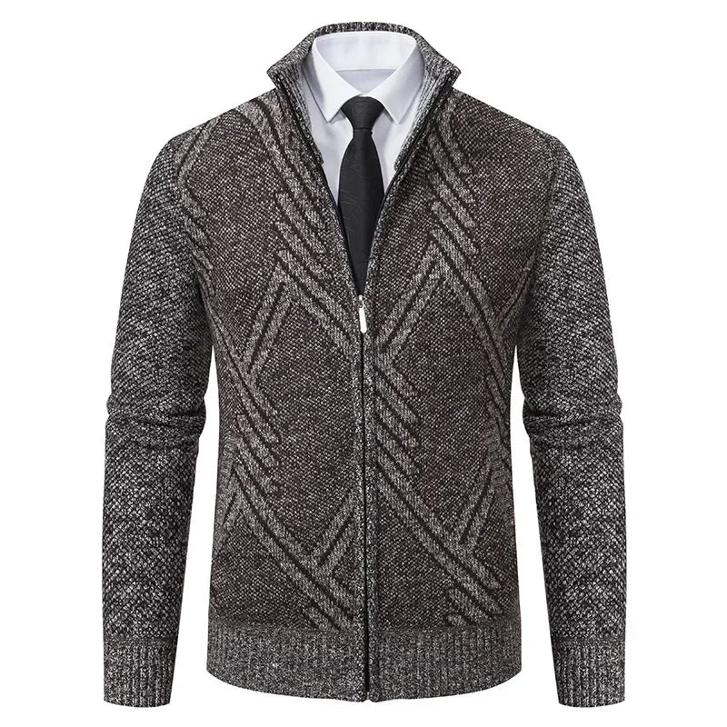 Winter Autumn Zip Knit Cardigan Men's Sweater Turtleneck Navy Knitted Fleece Coat