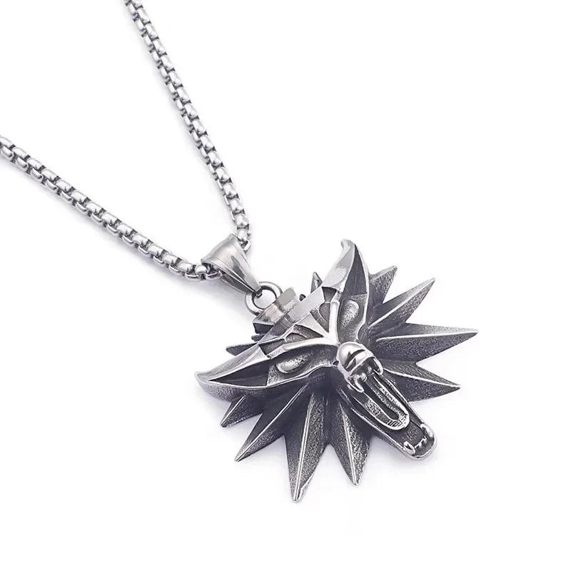 Vintage Punk Wolf Head Pendant Necklace For Men Punk Hip Hop Jewelry Geralt of Rivia Slavic Viking Necklace Dropshipping