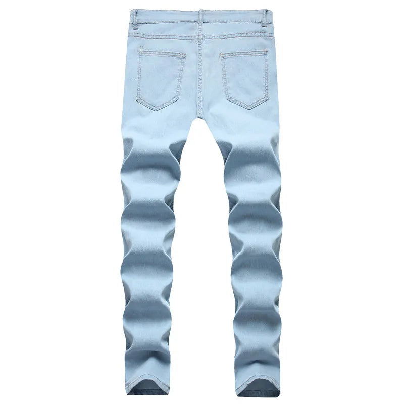 Men High street Stylish Ripped Skinny Pencil Jeans Men Solid color Slim Holes