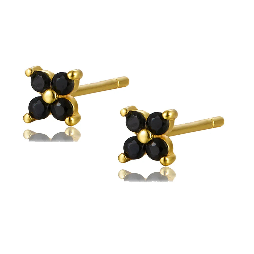 WANTME 925 Sterling Silver Romantic Color Zircon Three-petal Flower Stud Earrings for Women Fashion Huggies Piercing Jewelry