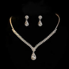 3Pcs Simple Fashion Water Drop Crystal Rhinestones Necklace Earrings Sets For Women