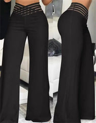 Elegant High Waist Flared Women Pants Office Casual Crisscross Clothes