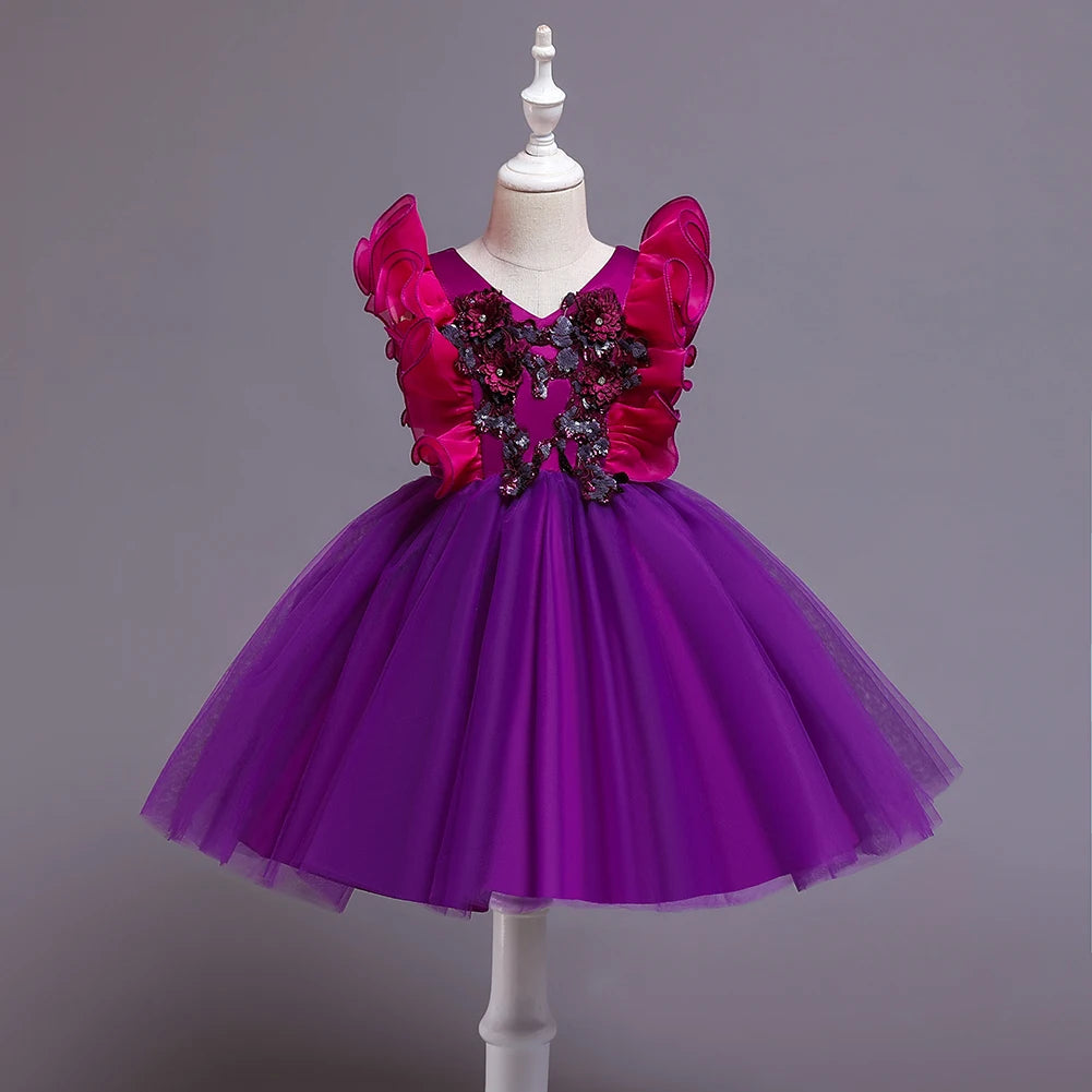 Child sleeveless performance dress, flower girl fluffy princess dress 2 To 10 Year girls  Party wear