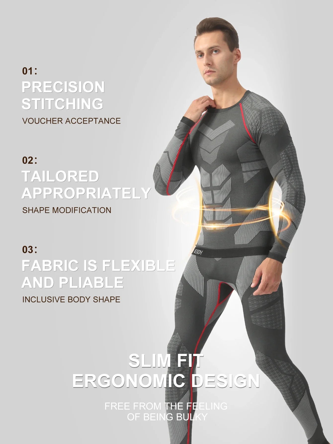 Esdy 1 Set of Men's Sports Compression Thermal Suit Winter Thermal Compression Long-Sleeve Long Pants Breathable High-Elastic Cold-Proof Sports Suit Winter Outdoor Sports Climbing Fishing