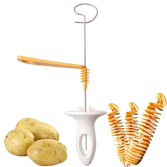 1Set Stainless Steel Twisted Potato Spiral Slice Plastic Rotate Potato Slicer Cutter