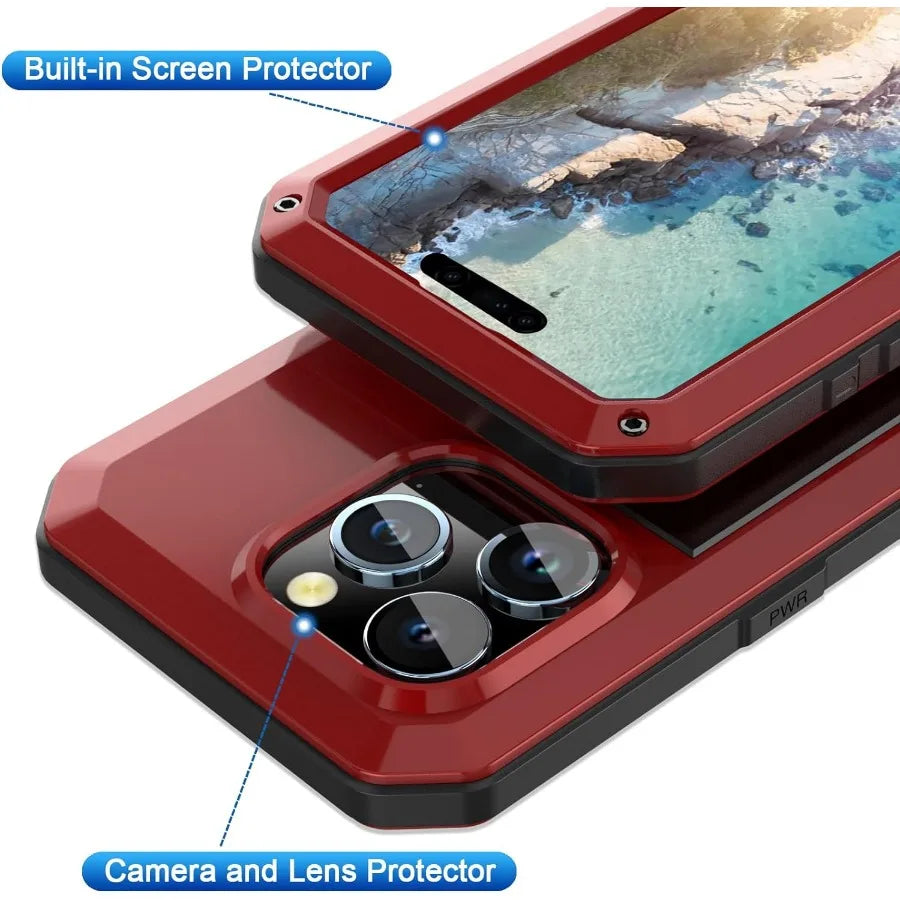 For iPhone 17 16 15 14 13 12 11 Pro XS Max 8 7 360 Full Body Protection Aluminum Metal Case Heavy Armor Cover Screen Protector