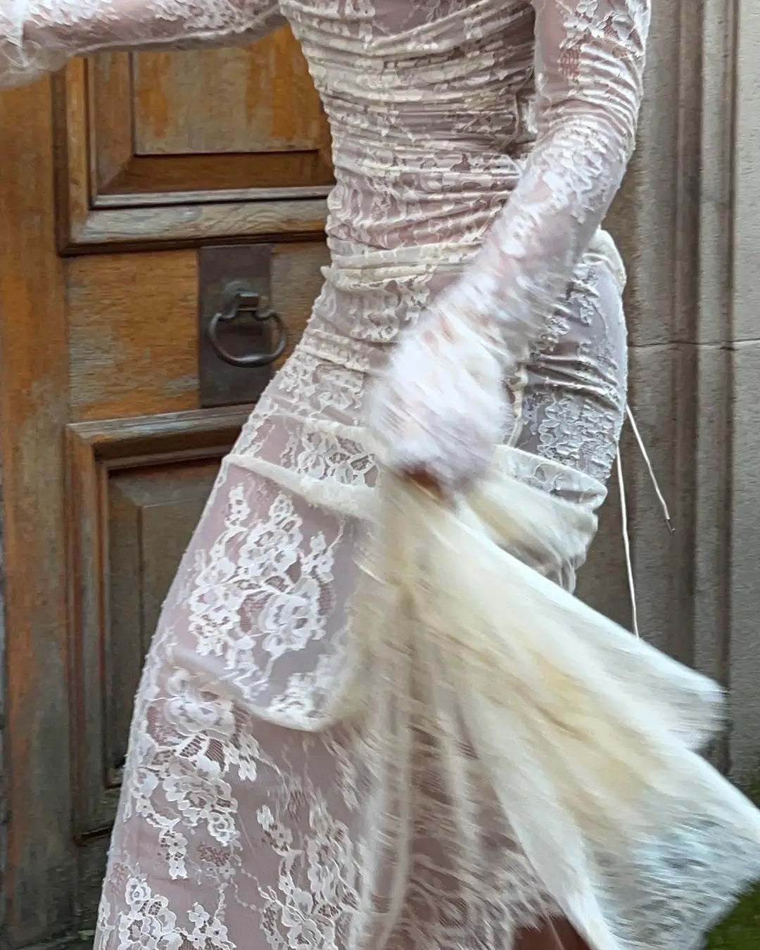 Maxi Dress: Hollow Out Lace | Long Sleeve Cape 2 Piece