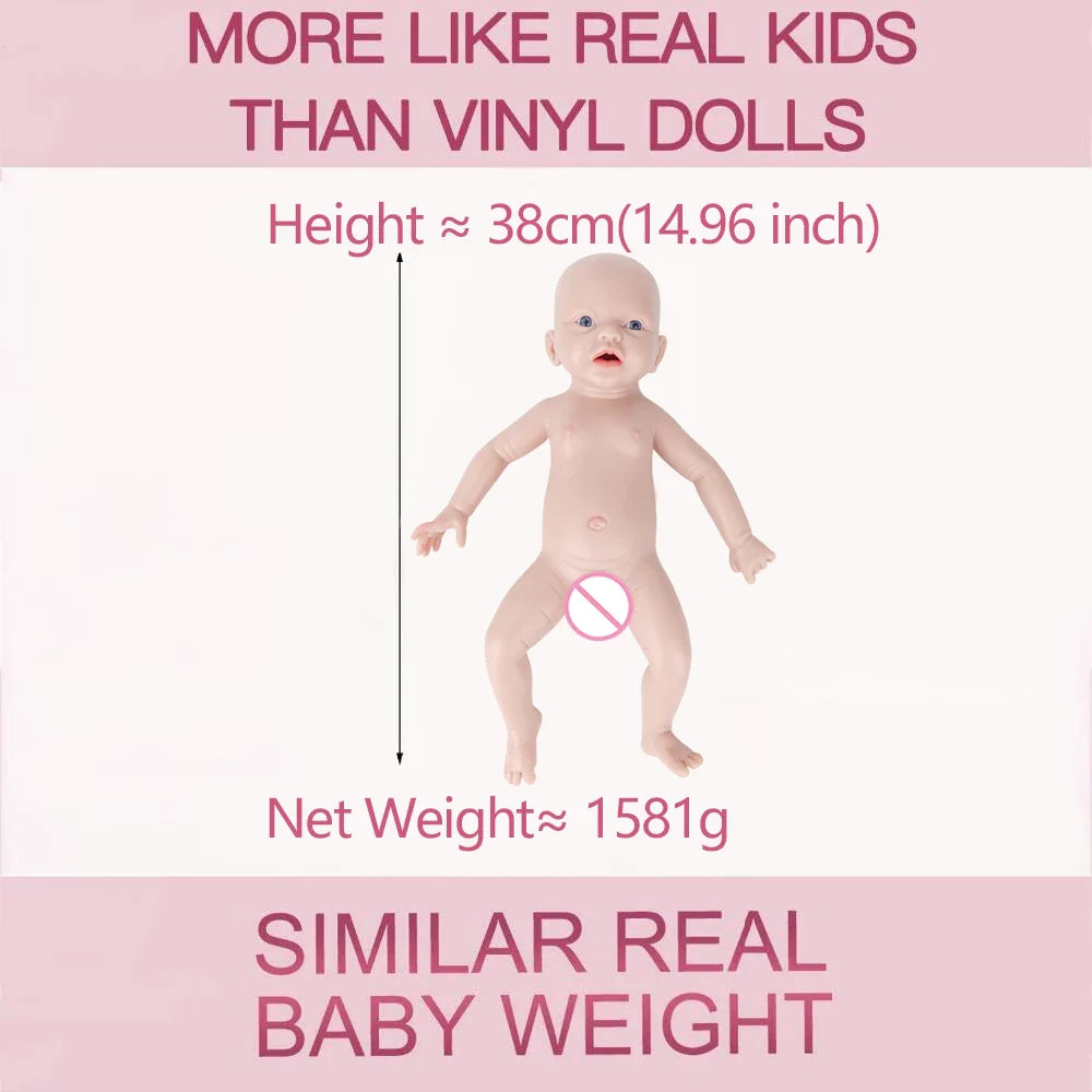 IVITA WG1554 14.96 inch 1.58kg 100% Full Body Silicone Reborn Baby Doll Soft Dolls Realistic Girl Baby DIY Blank Children Toys