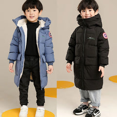 2-10 Years Autumn Winter Boys Jacket Solid Color Long Style Keep Warm Hooded Coat