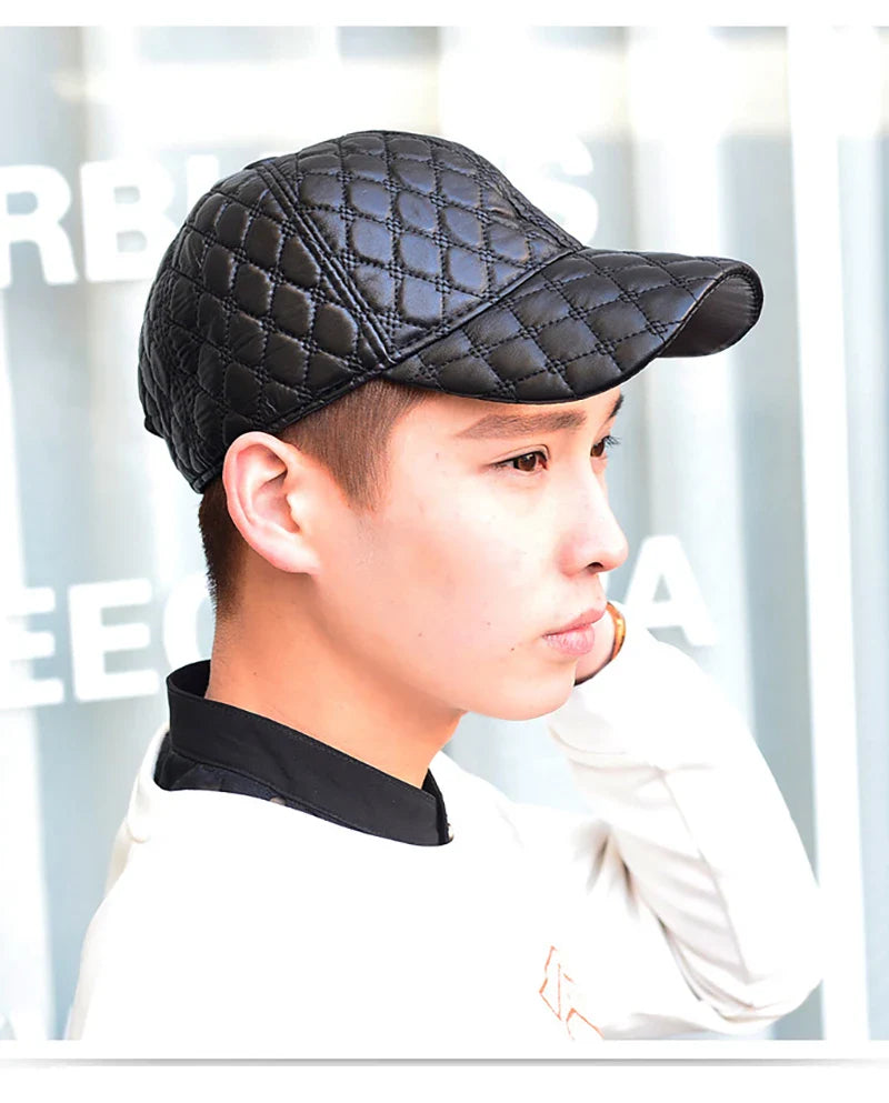 2026 Spring Genuine Sheepskin Leather 55-61CM Black Baseball Caps For Man Casual Street Gf Gorras Dad Hat