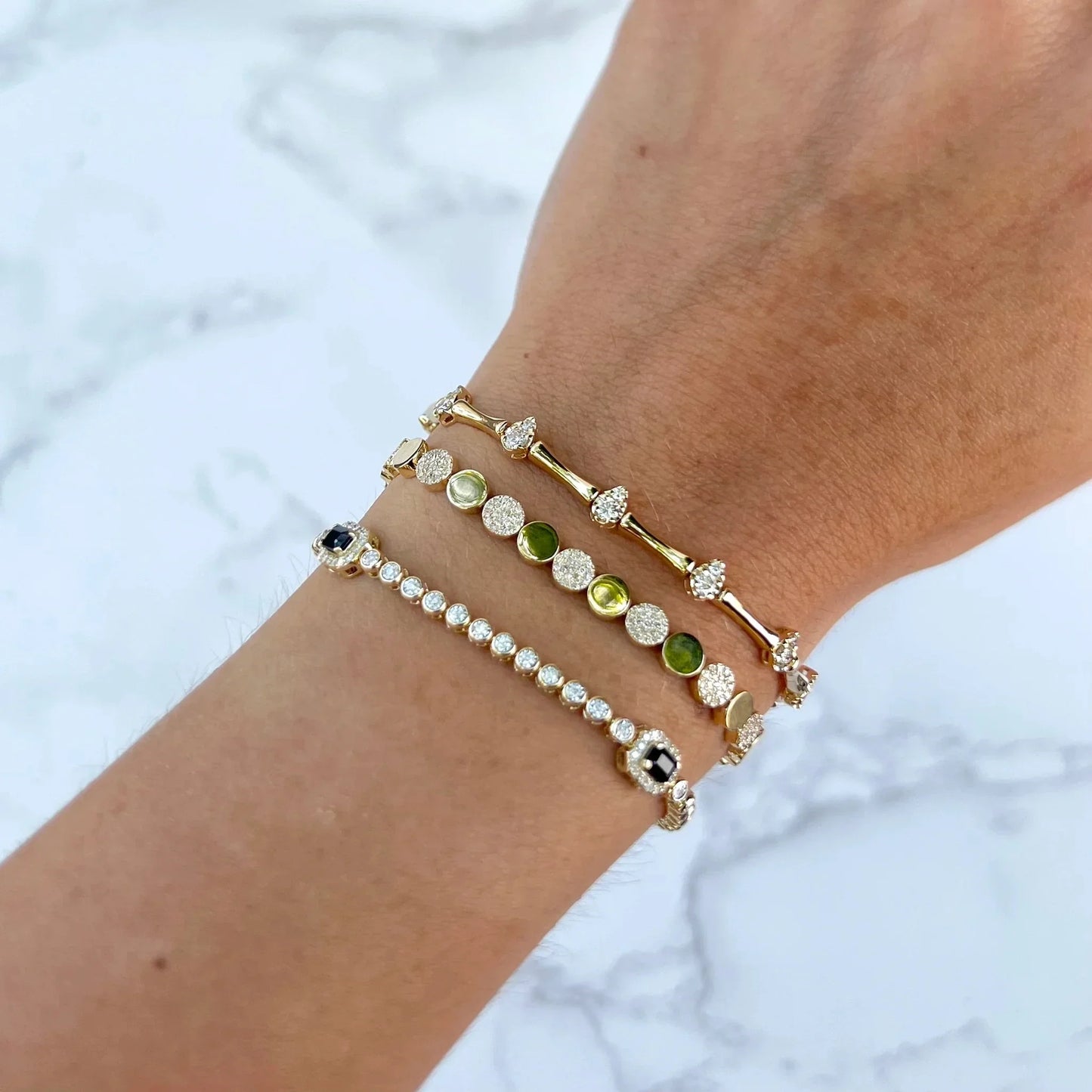 Gold Color CZ Tear Drop Charm Bamboo Bone Shaped Tennis Chain Fashion Women Bracelet