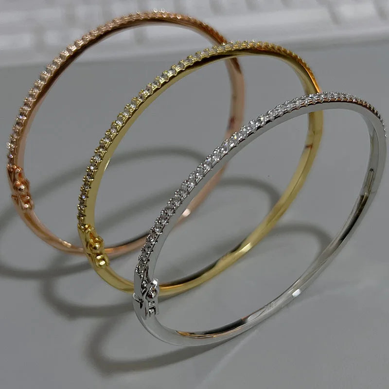 Top Quality Fashion Lovely Bangle Pure Sterling 925 Silver Jewelry For Women Design Bangle Cute Diamond Party Gift Jewelry Size6