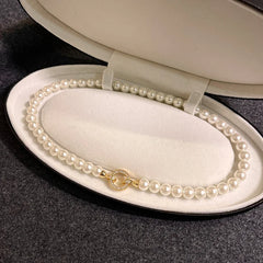 French Elegant Micro Set Zircon Round Buckle Imitation Pearl Beaded Necklace